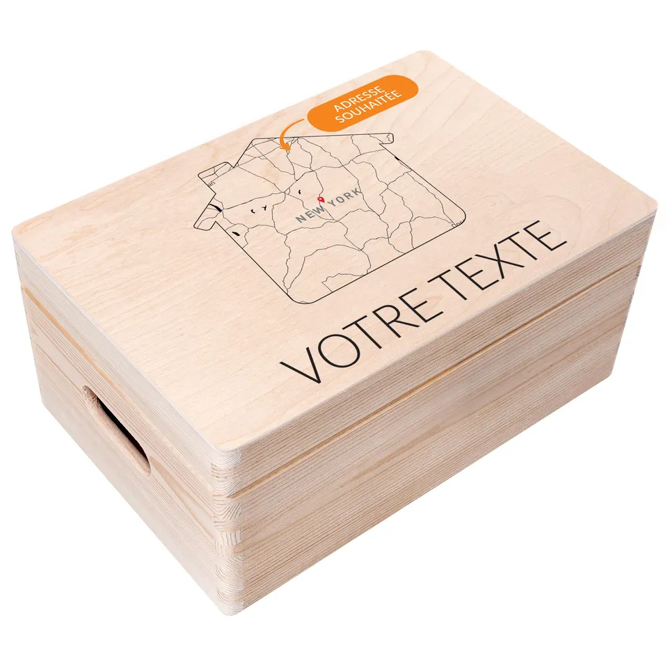 Creative Deco Carte Coordonnées boîte bois maison 30x20 cm