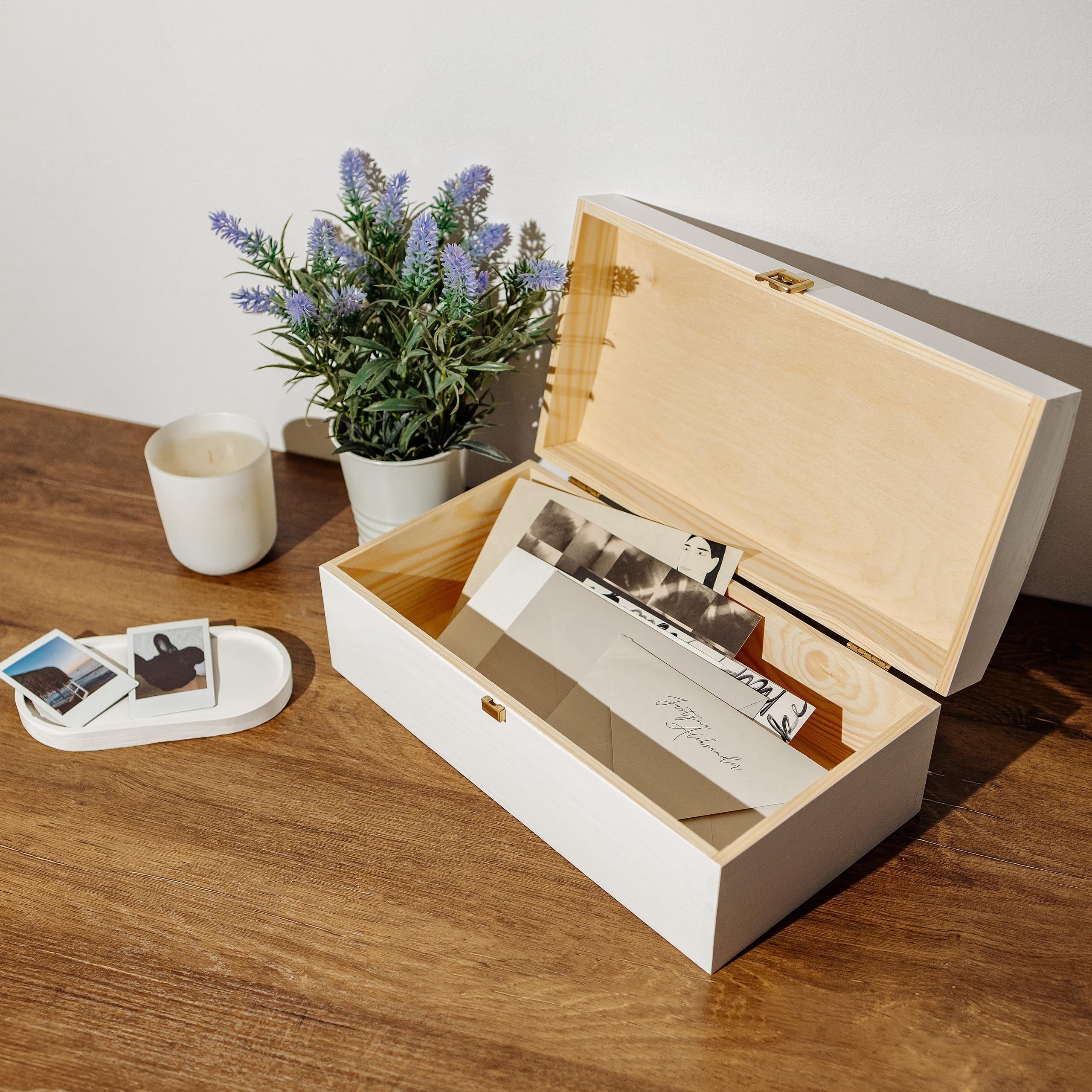 Creative Deco Coffre bois blanc 34,5 cm couvercle bombé à décorer
