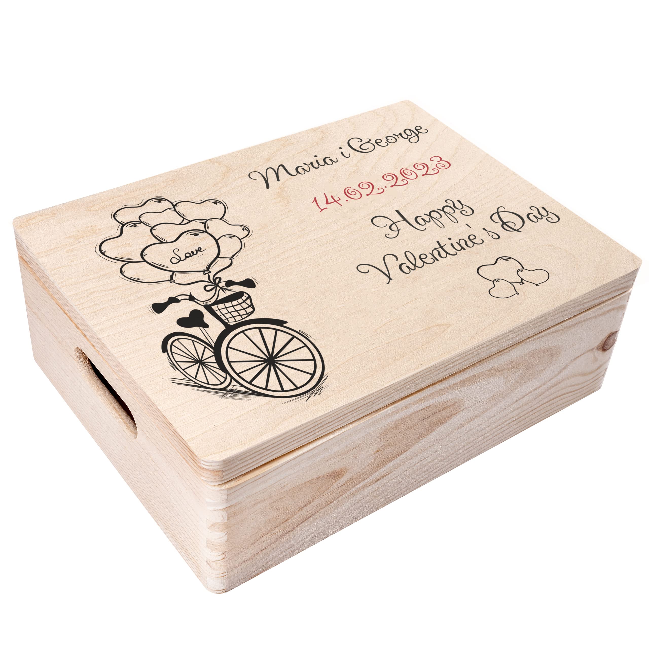 Creative Deco Boîte Bois 30x20x14 Vélo Noir et Blanc