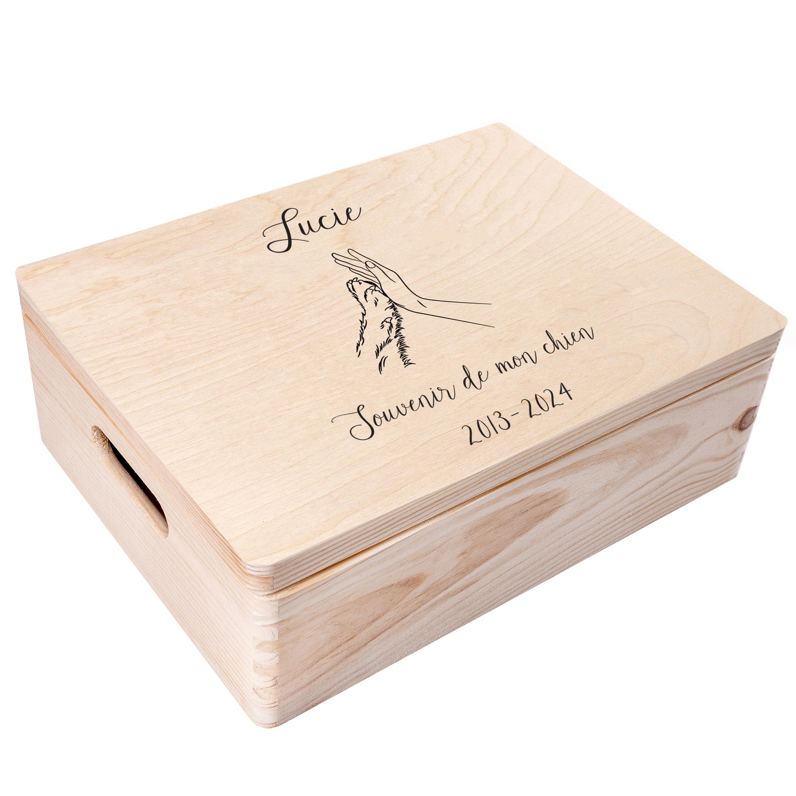 Creative Deco Boîte en bois patte de chien 30x20x14 souvenir