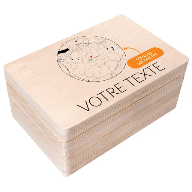 Creative Deco Carte Coordonnées boîte bois cercle 30x20 cm