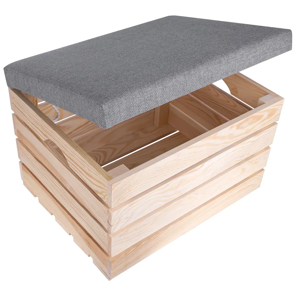 Creative Deco Coffre Rangement Bois 50x40x35 cm Beige