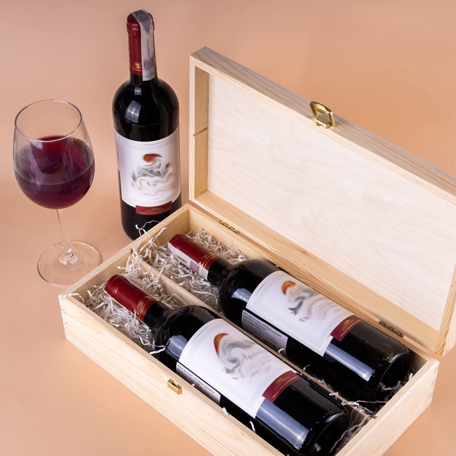 Creative Deco caisse à vin bois 2 bouteilles 35x21x11cm brut
