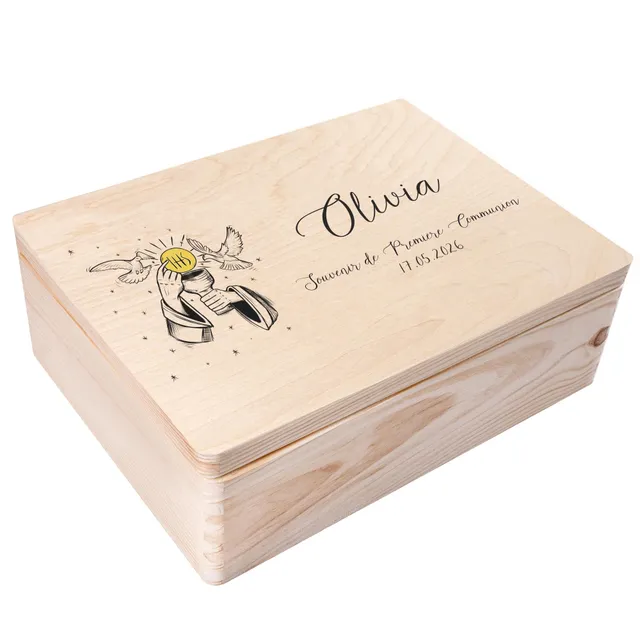 Creative Deco Boîte souvenirs communion Calice Colombe 30x20x14 cm
