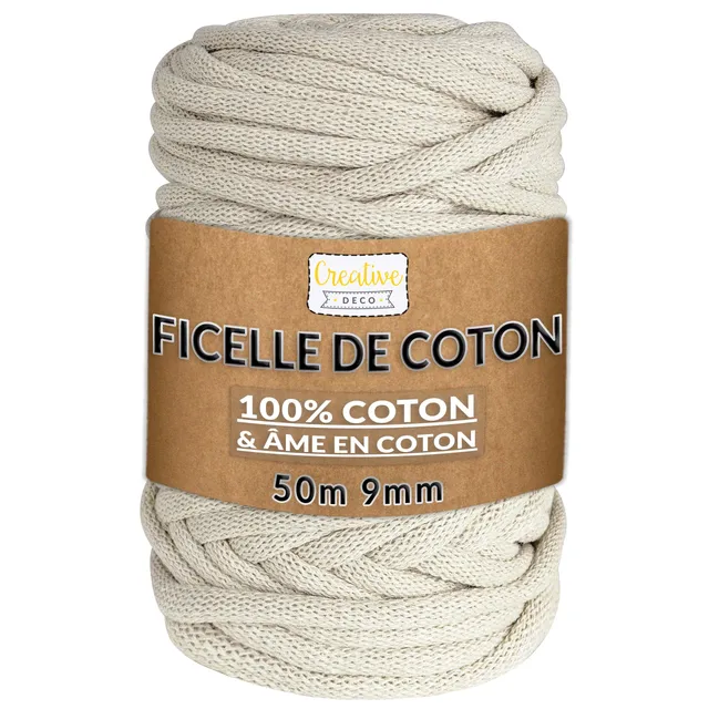 Creative Deco Corde Macramé Coton Ivoire 9mm 50m