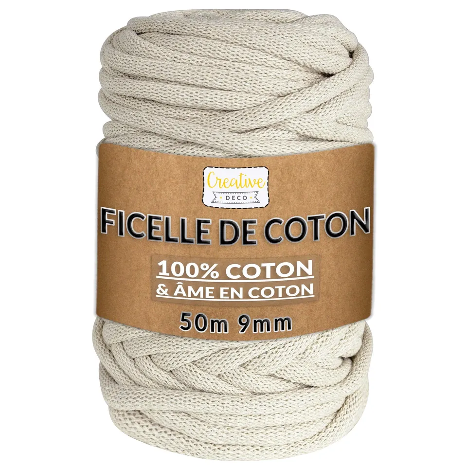 Creative Deco Corde Macramé Coton Ivoire 9mm 50m