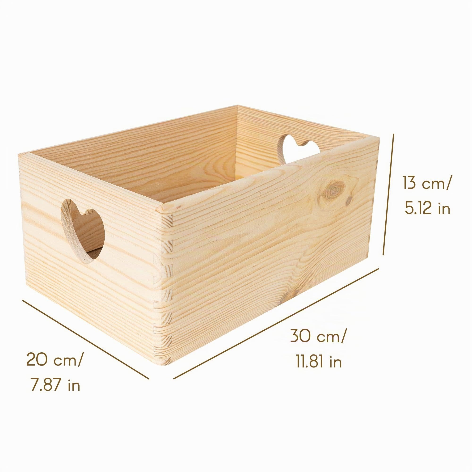 Creative Deco Wood Caisse bois 30x20x14 cm poignées cœur