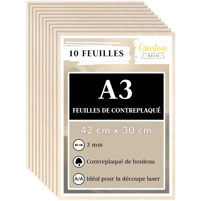 Creative Deco A3 3mm Contreplaqué Lot de 10 Premium
