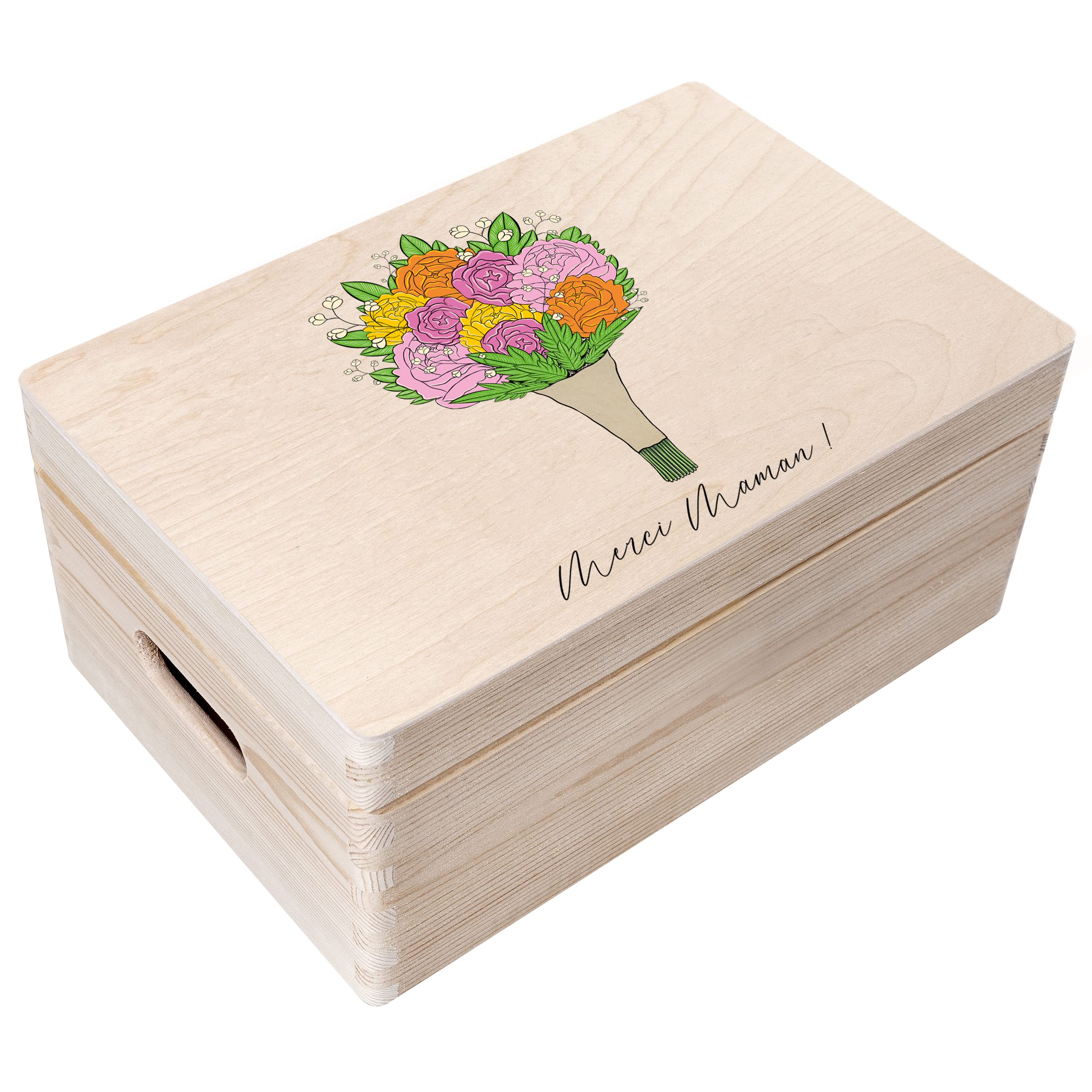 Creative Deco Boîte bois personnalisée Bouquet 30x20x14 cm