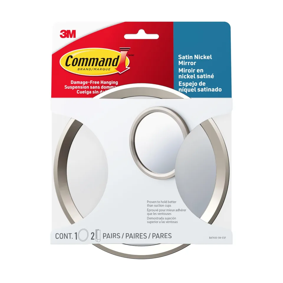 Command Crochets miroir salle de bain nickel fixation sans perçage