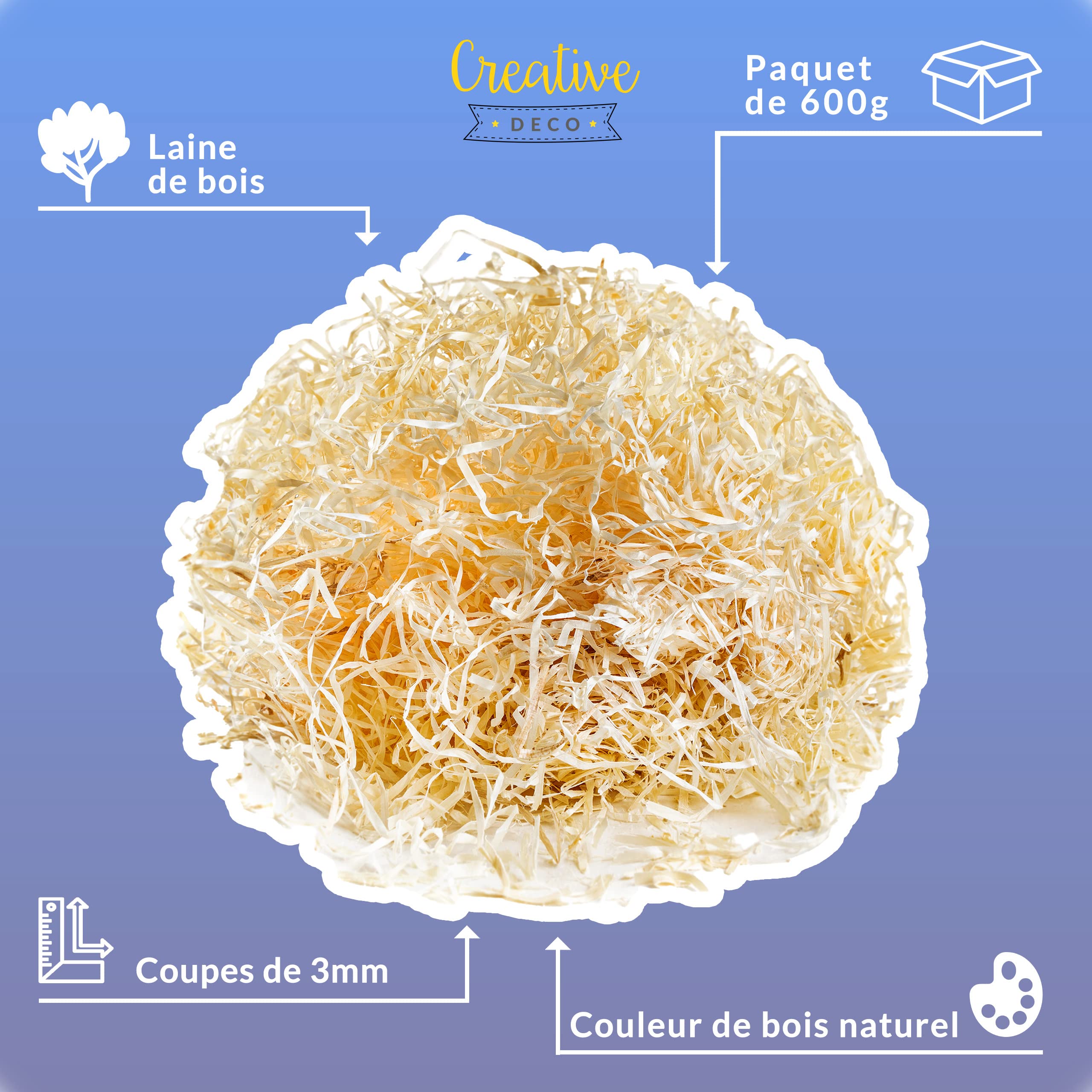 Creative Deco Scrapbooking Laine de Bois 600g Épicéa