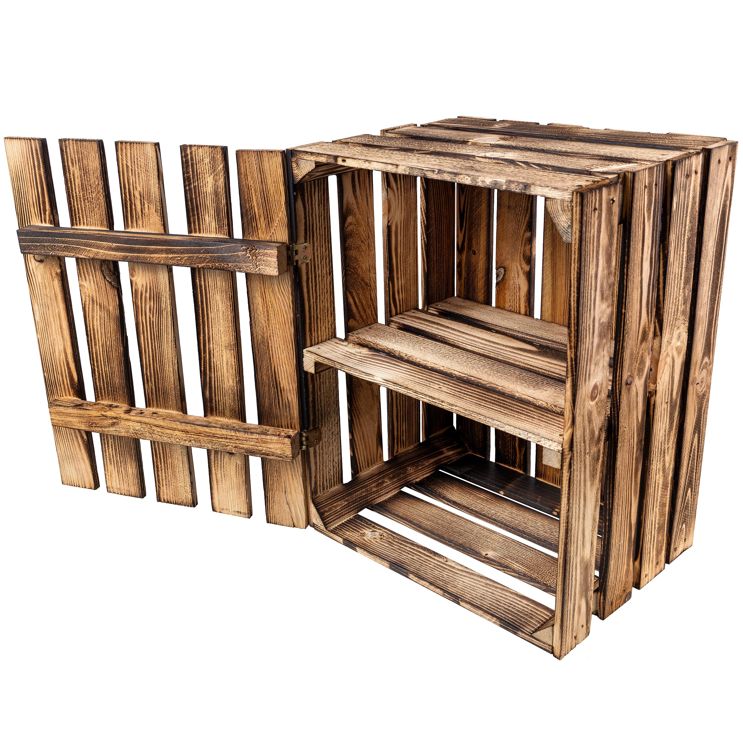 Creative Deco Coffre Bois Flammé 50x40x30 cm avec Étagère