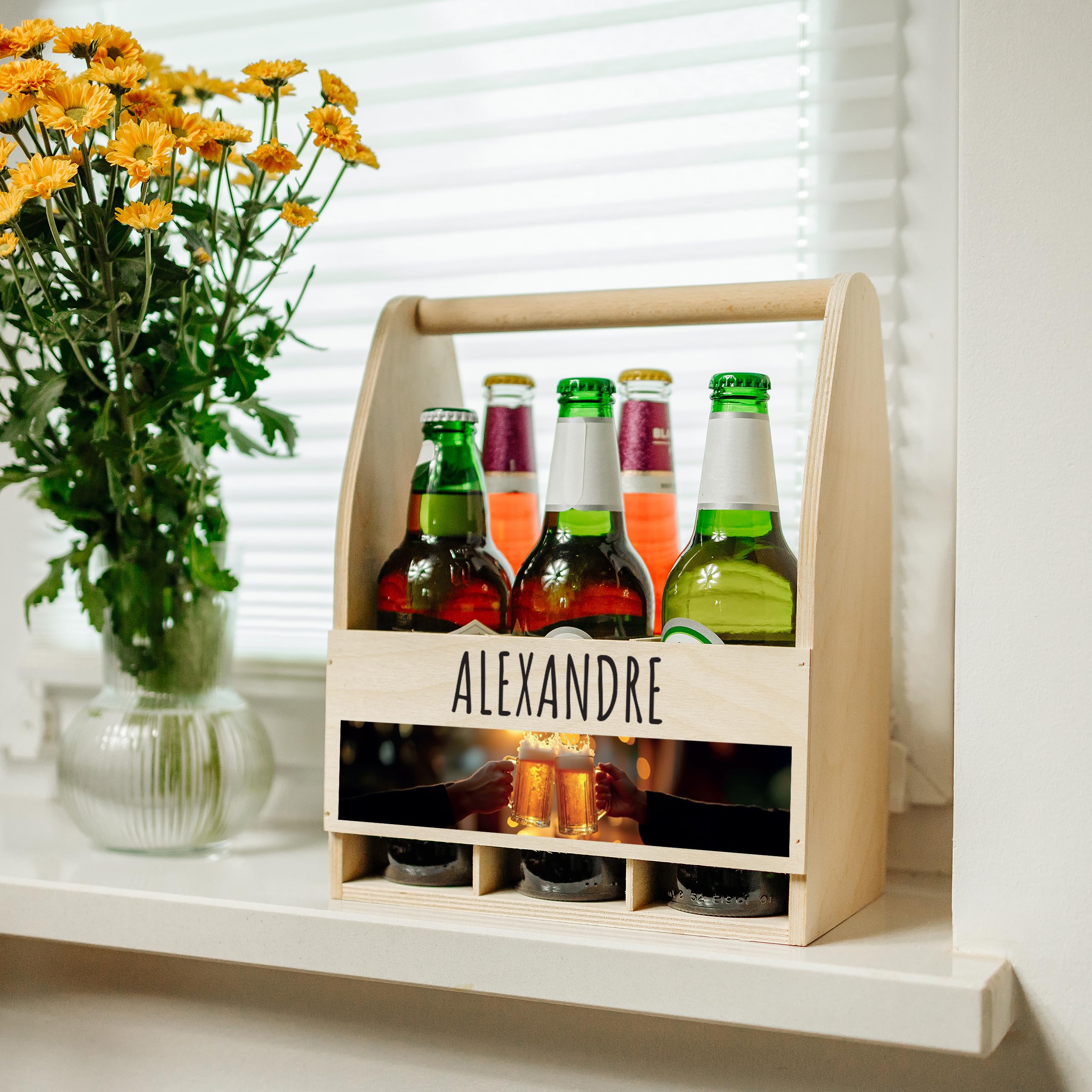 Creative Deco Coffret bière bois 6 bouteilles photo 24x16x30 cm