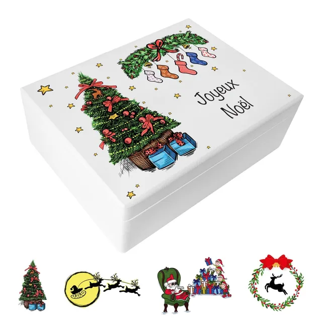 Creative Deco Boîte Noël bois Père Noël 40x30x14 cm