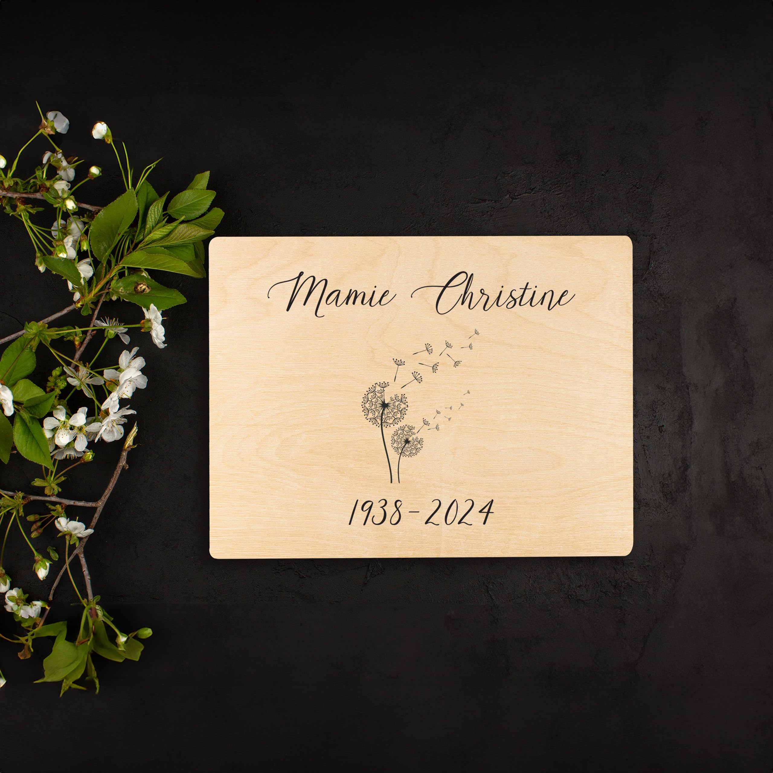 Creative Deco Boîte en bois deuil pissenlit 40x30x14 dates