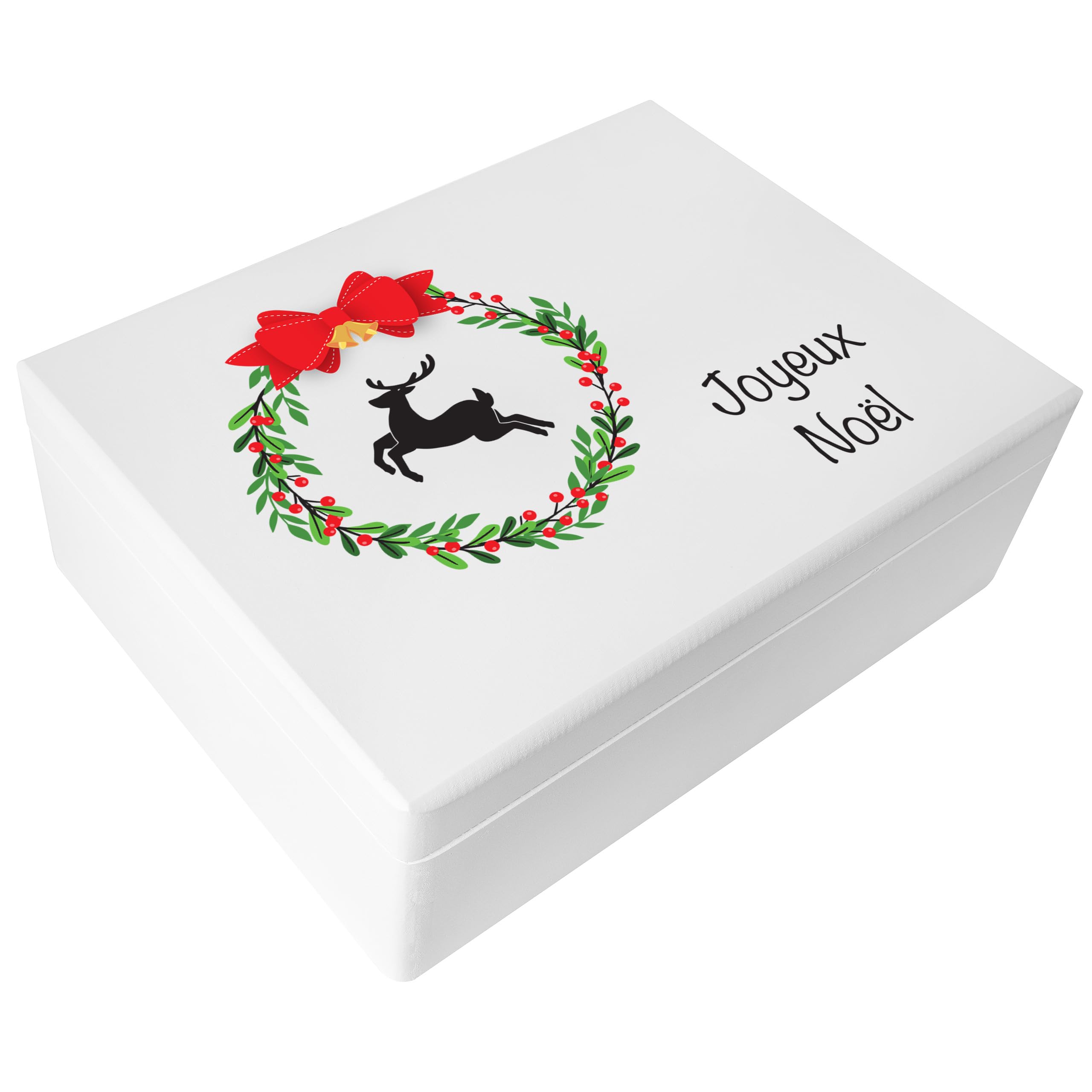 Creative Deco Boîte Noël bois cerf couronne 40x30x14 cm