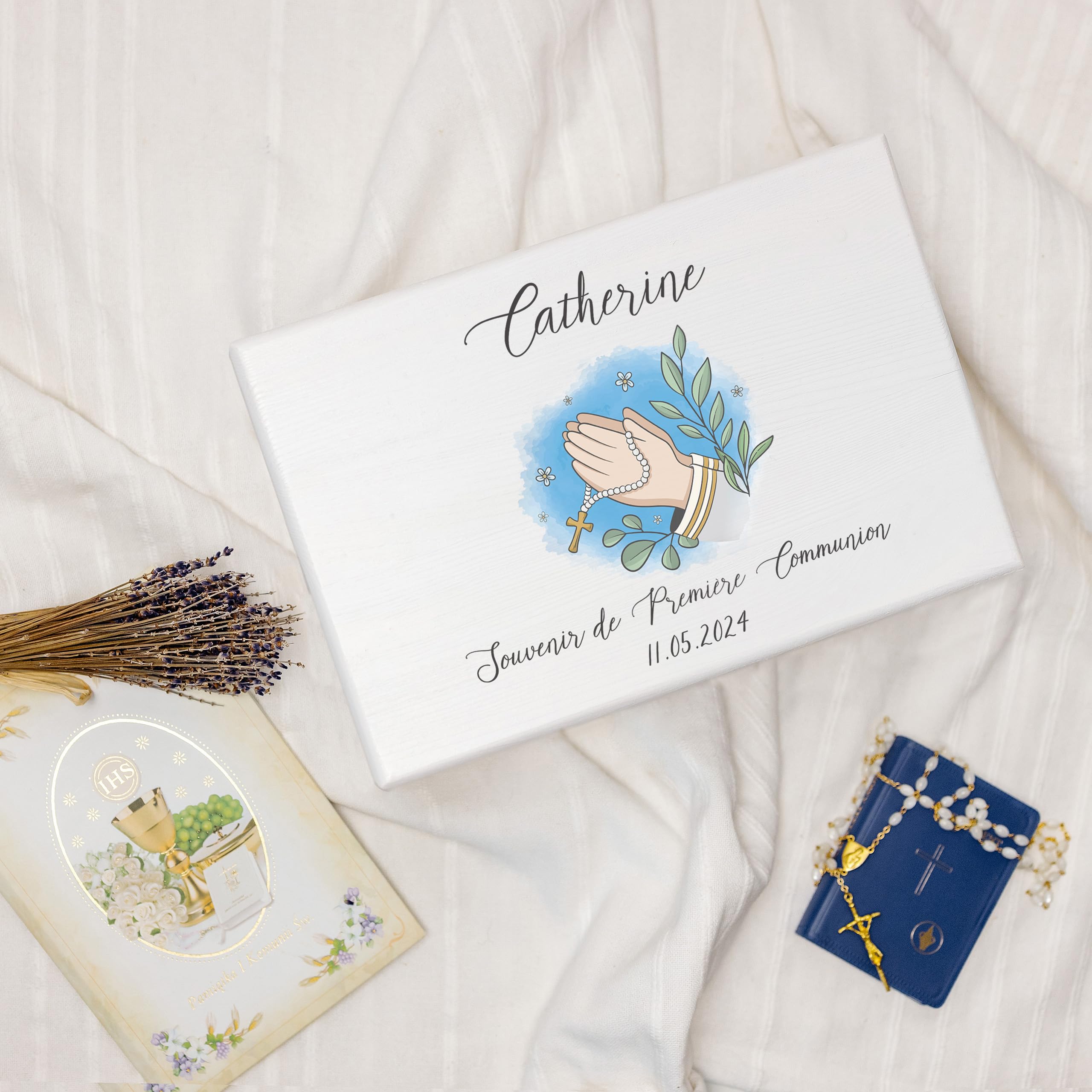 Creative Deco Boîte Souvenir Communion Bois 30cm Personnalisée
