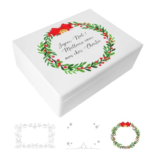 Creative Deco Boîte Noël bois texte blanc 40x30x14 cm