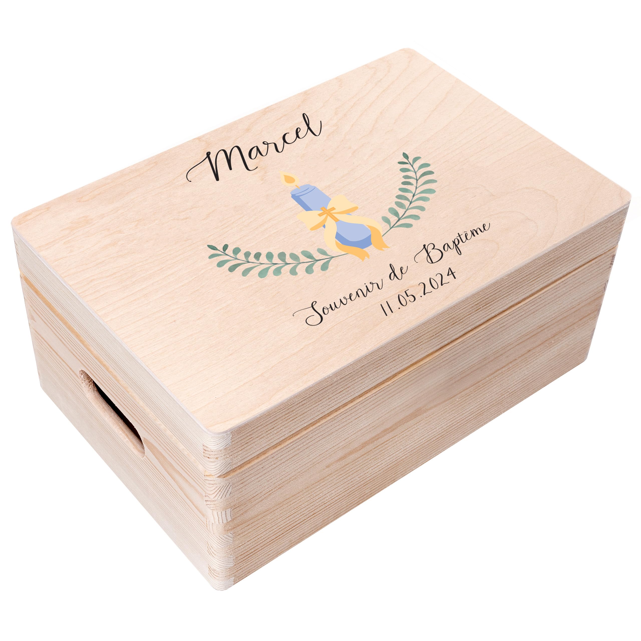 Creative Deco Boîte Bois Baptême Ange Personnalisée 30x20 cm