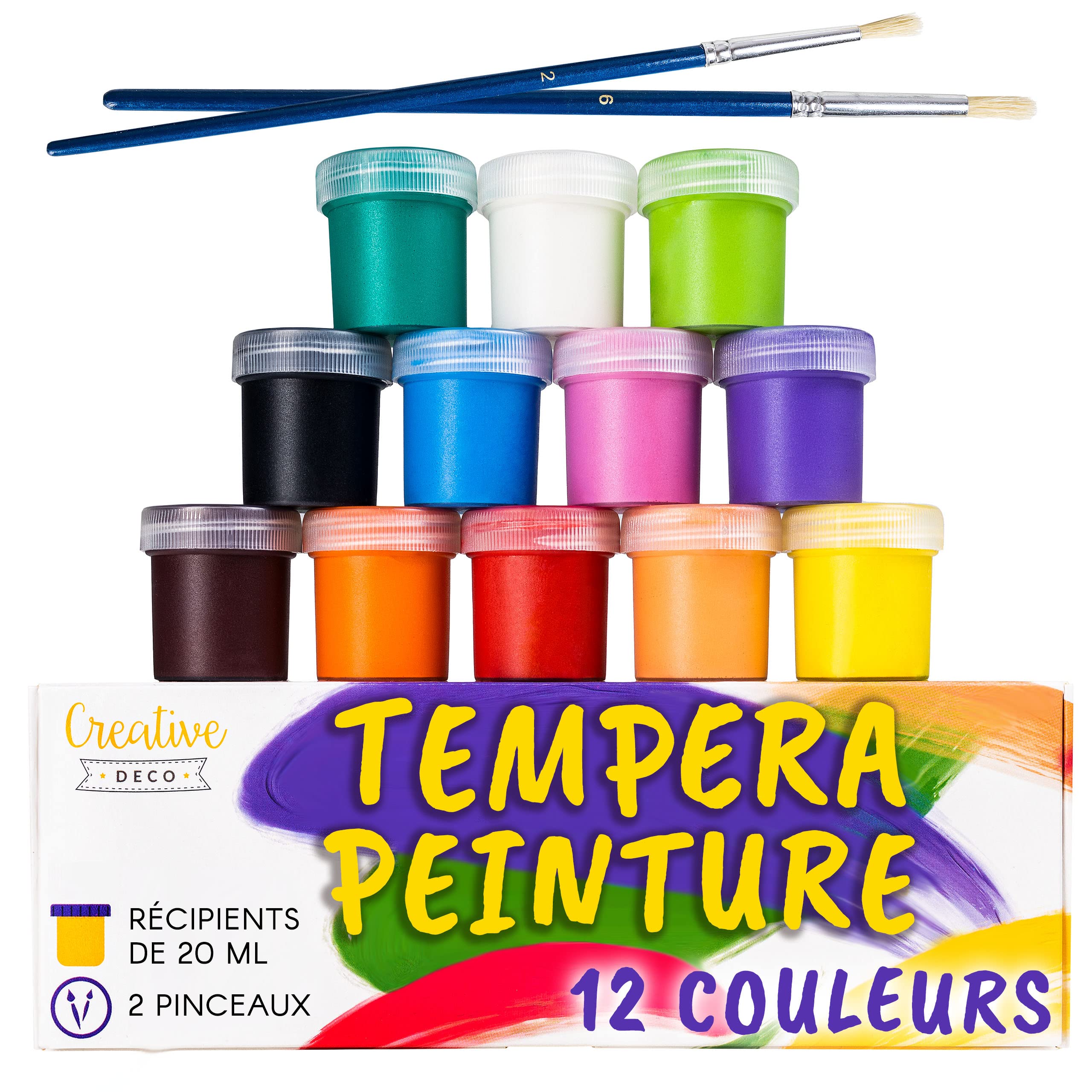 Creative Deco Tempera peinture enfant lavable 12x20ml base eau