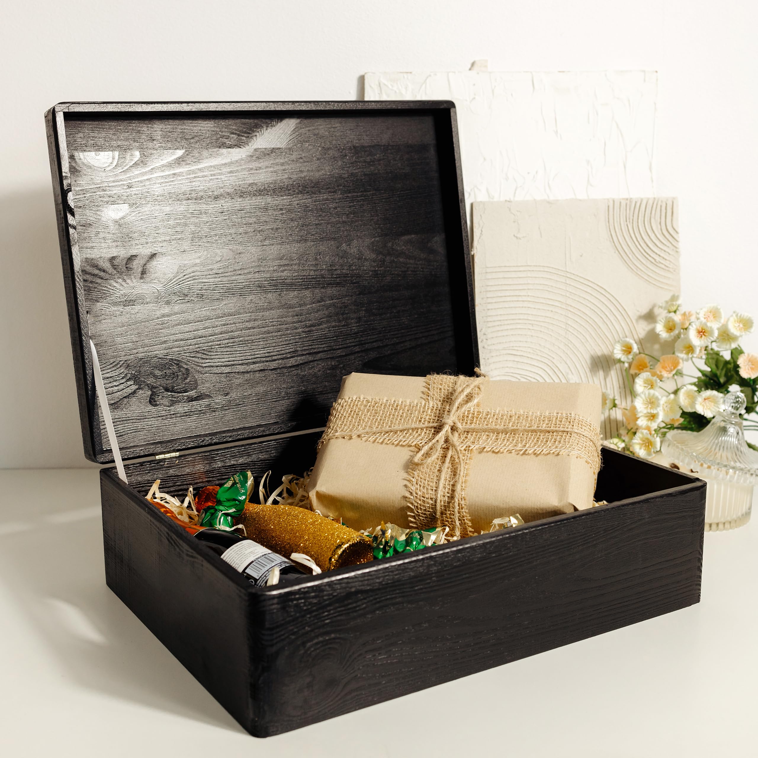 Creative Deco Boîte Rangement Bois Noir 40x30x14 cm à Décorer