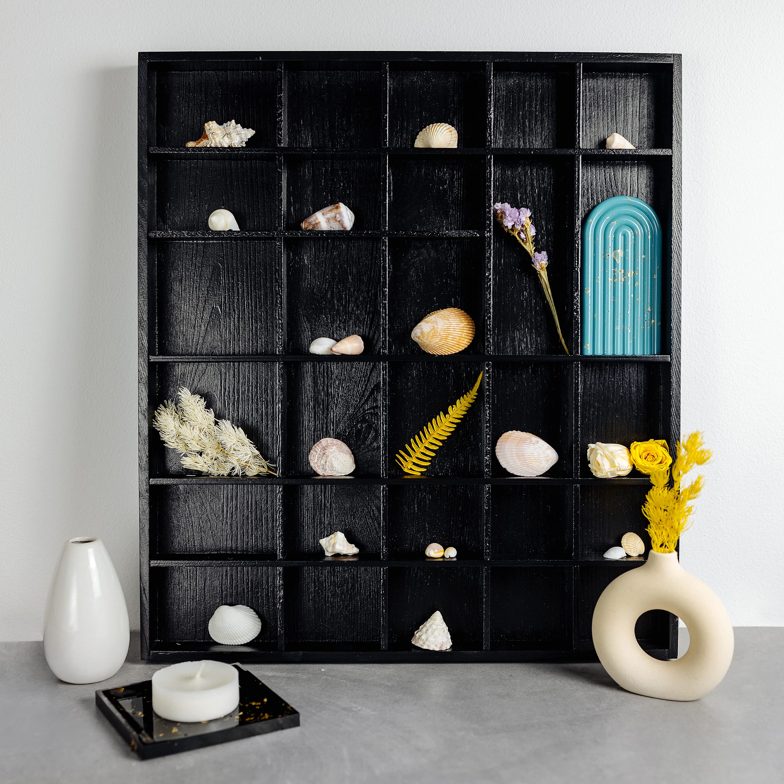Creative Deco Vitrine Murale Bois Noire 28 cases