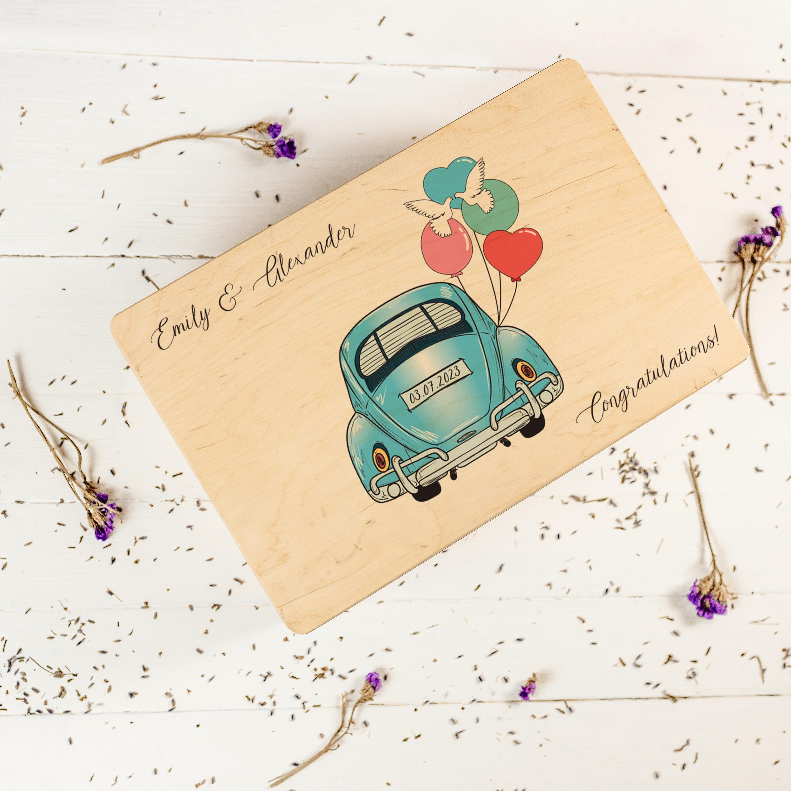 Creative Deco Boîte Souvenir Mariage Voiture 30x20x14 Bois
