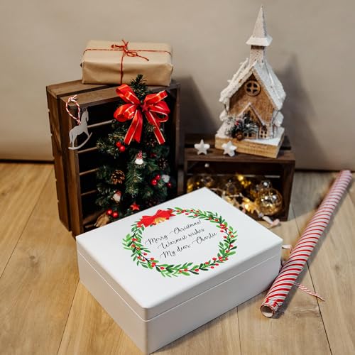 Creative Deco Boîte Noël bois texte blanc 40x30x14 cm