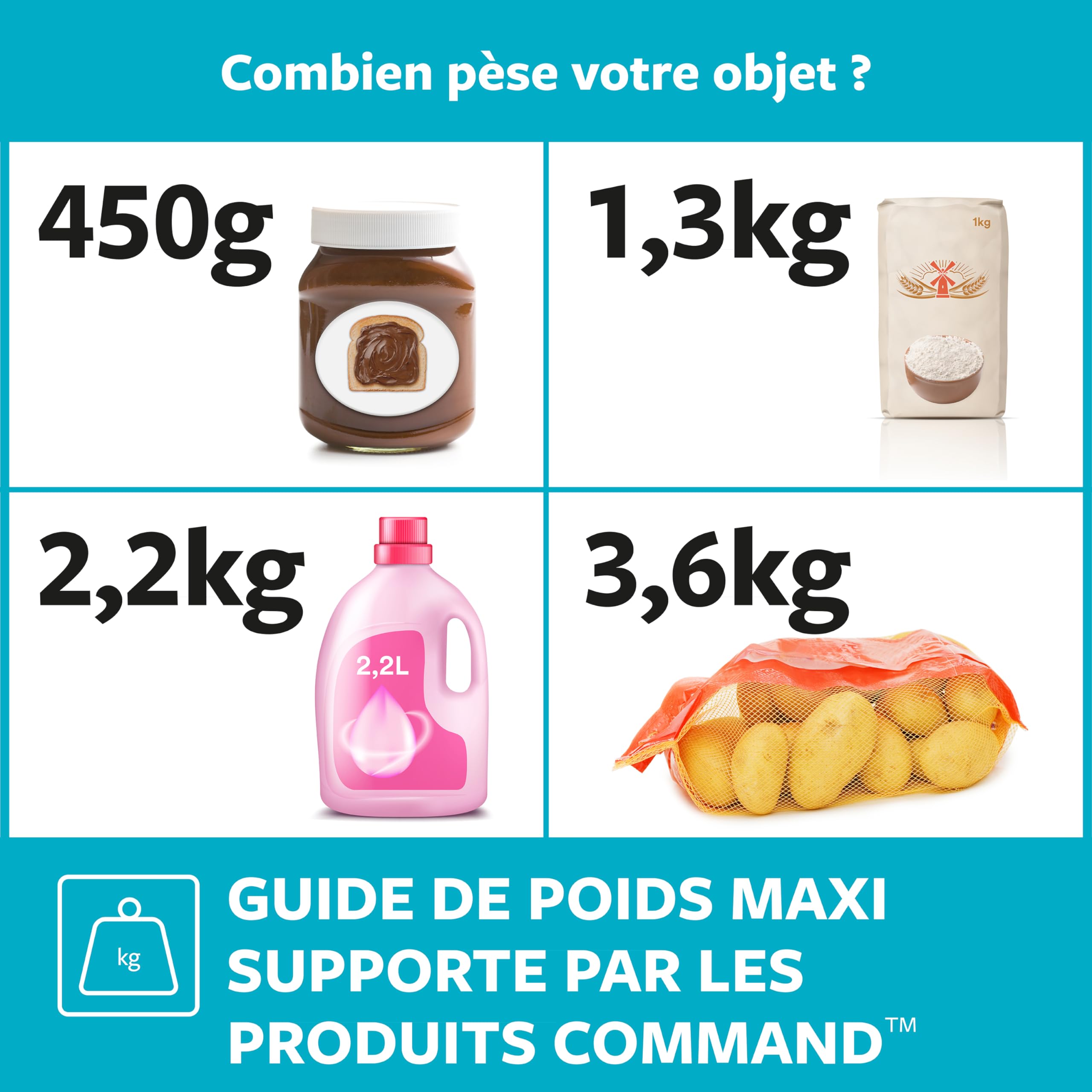 Command crochet double nickel satiné 1,8kg sans perçage