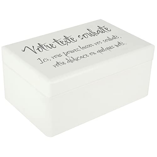 Creative Deco Boîte Bois Texte Personnalisé 30x20x14 cm blanc