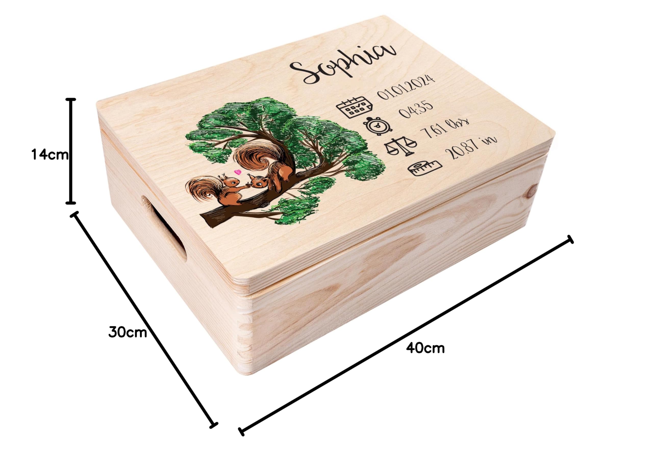 Creative Deco Boîte Souvenirs Bébé Écureuil 40x30 cm Bois
