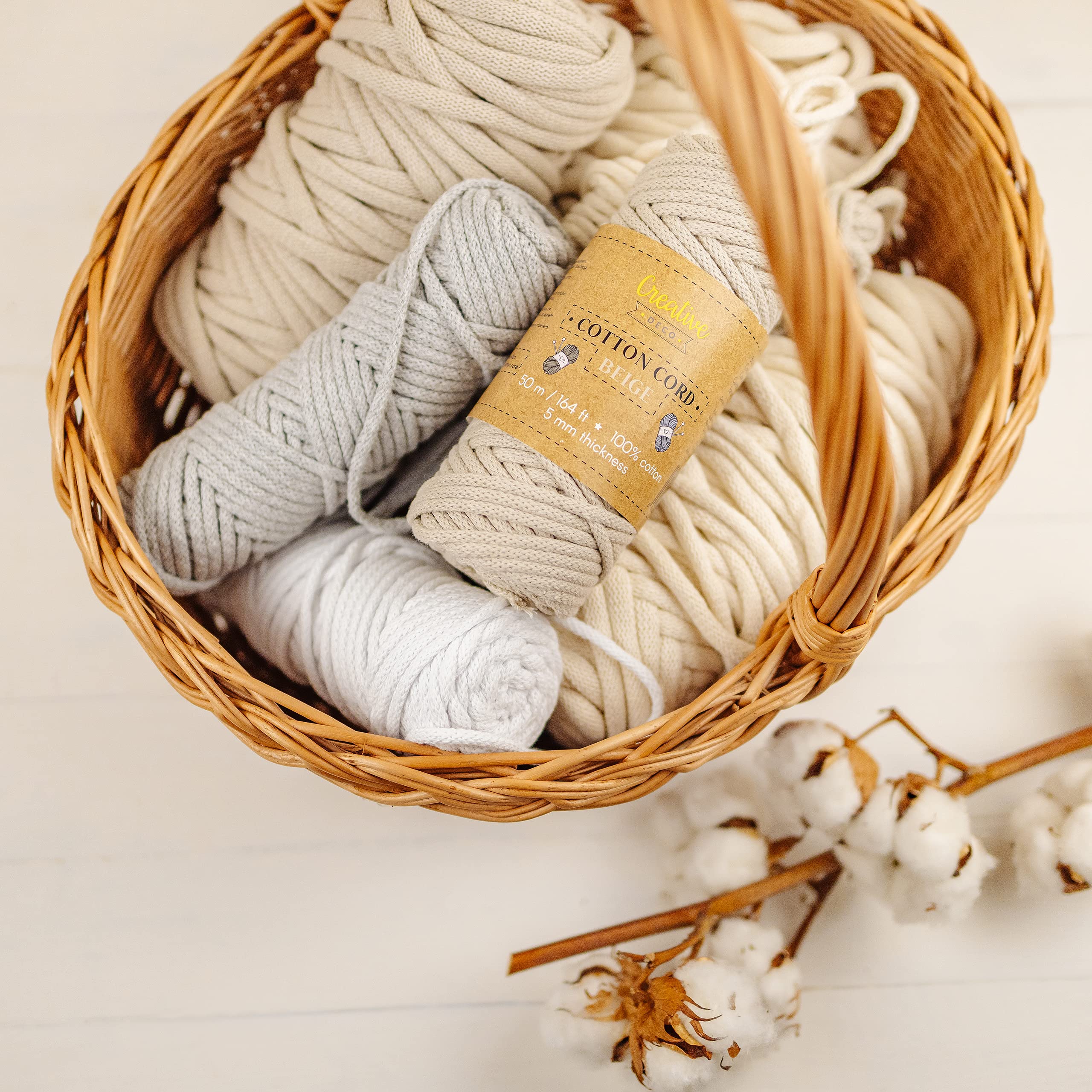Creative Deco Corde Macramé Coton 5mm Blanc 50m