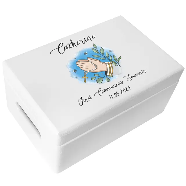 Creative Deco Boîte Bois Communion Prière Blanche 30x20x14