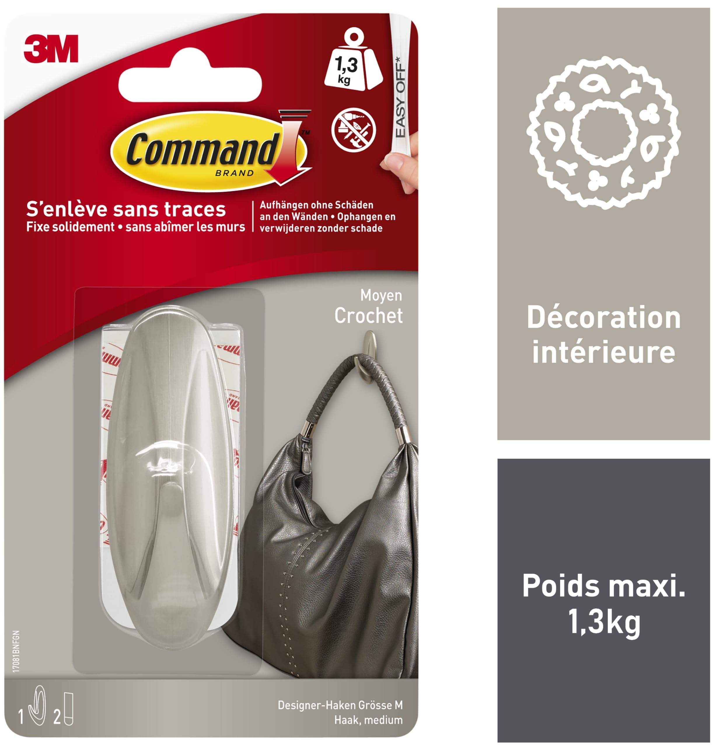 Command Crochet Nickel Brossé Moyen 1,3 kg + 2 languettes