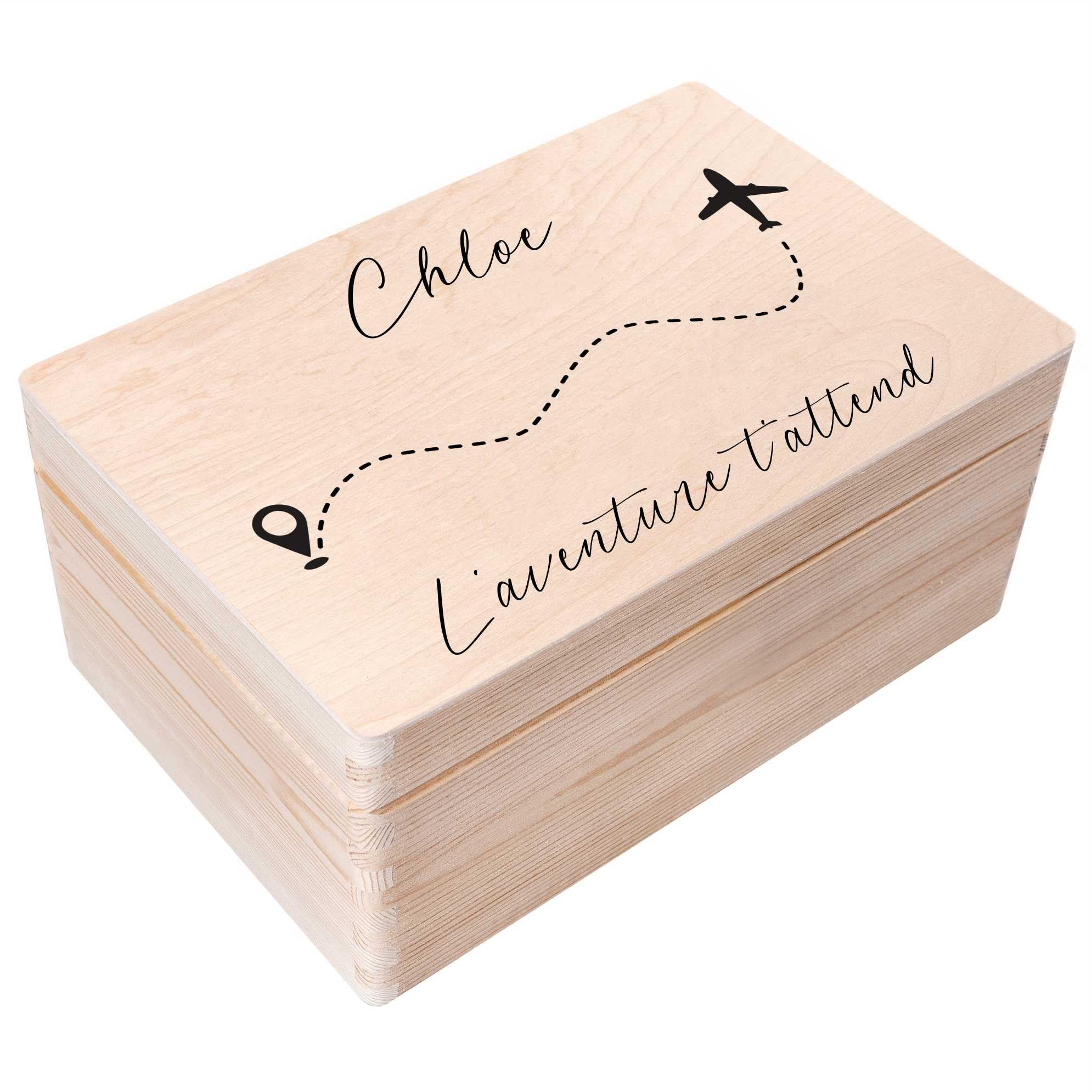 Creative Deco Coffret Bois Voyage Avion 40x30x14 cm