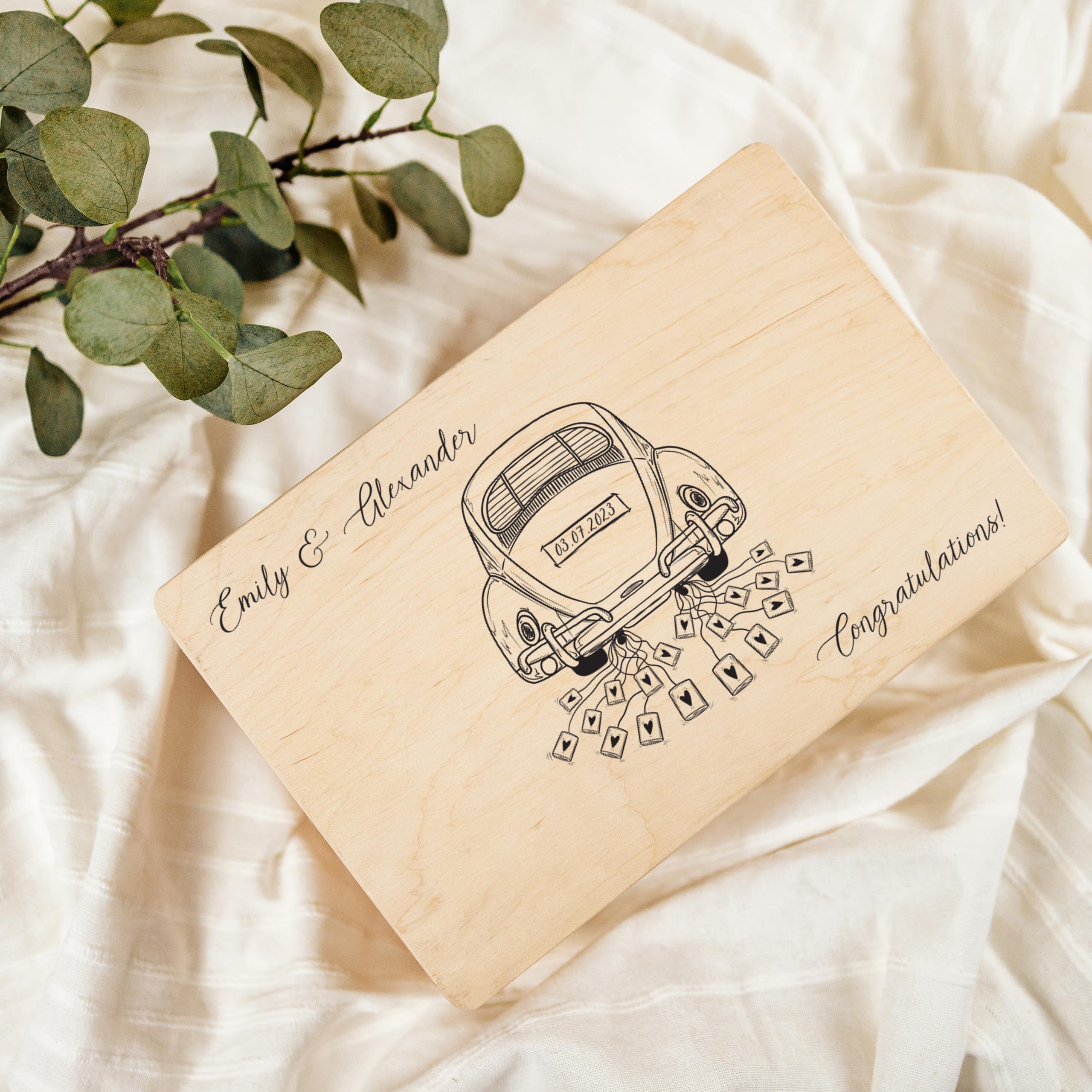 Creative Deco Boîte Souvenir Mariage Voiture 30x20x14 Bois