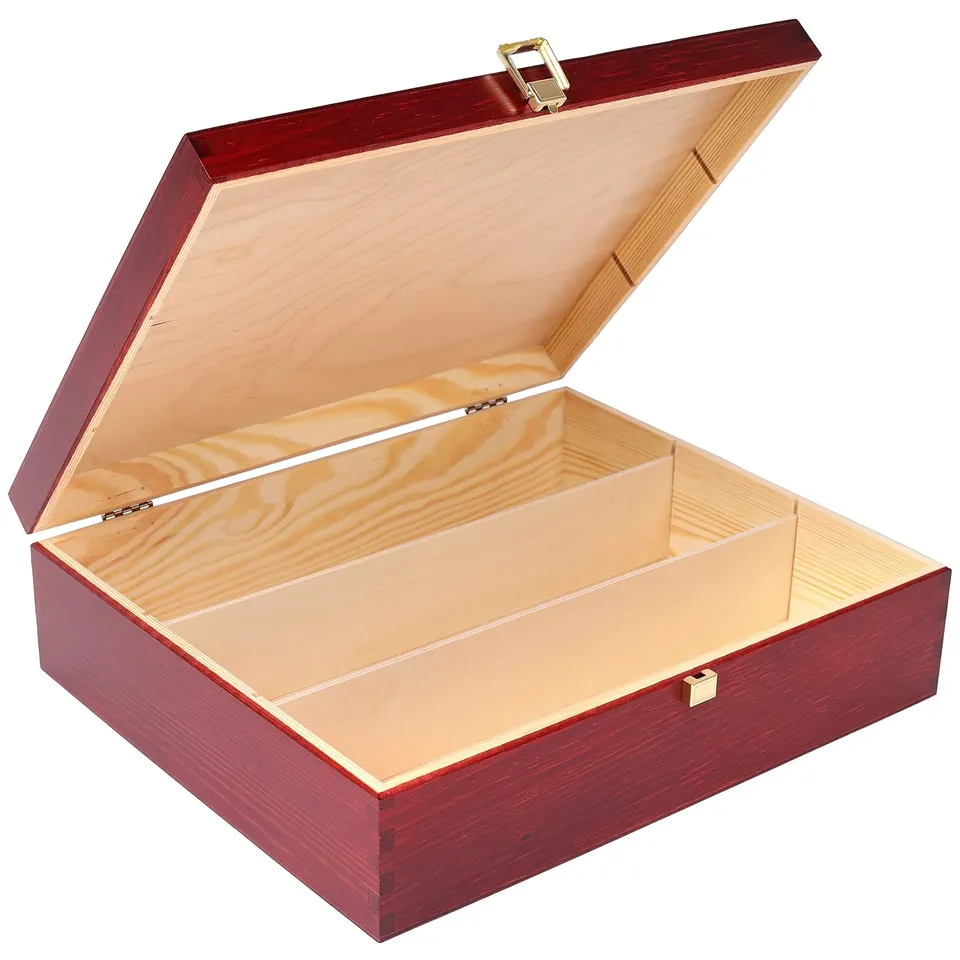 Creative Deco Caisse Vin Bois 3 Bouteilles Rouge 35x30 cm