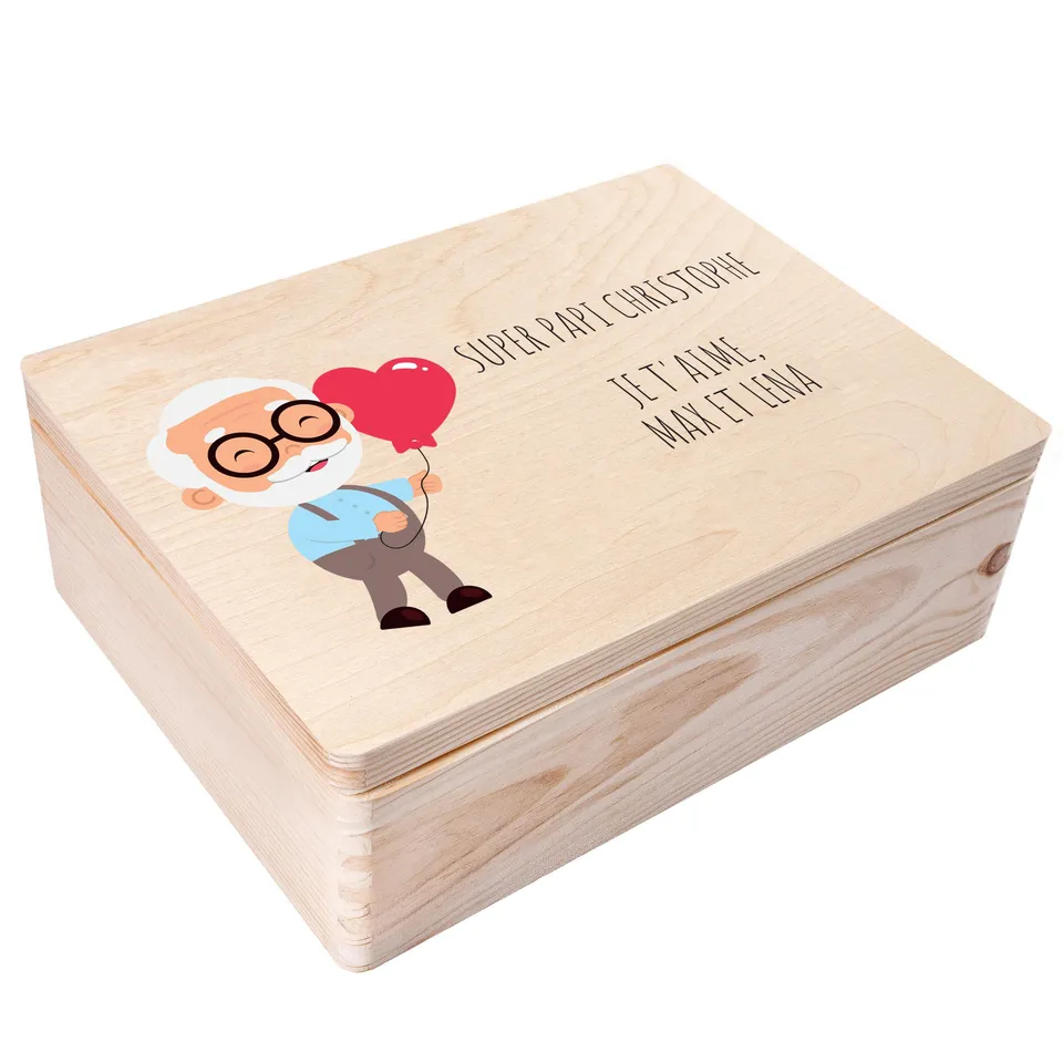 Creative Deco Boîte en bois grand-père 40x30x14 personnalisée
