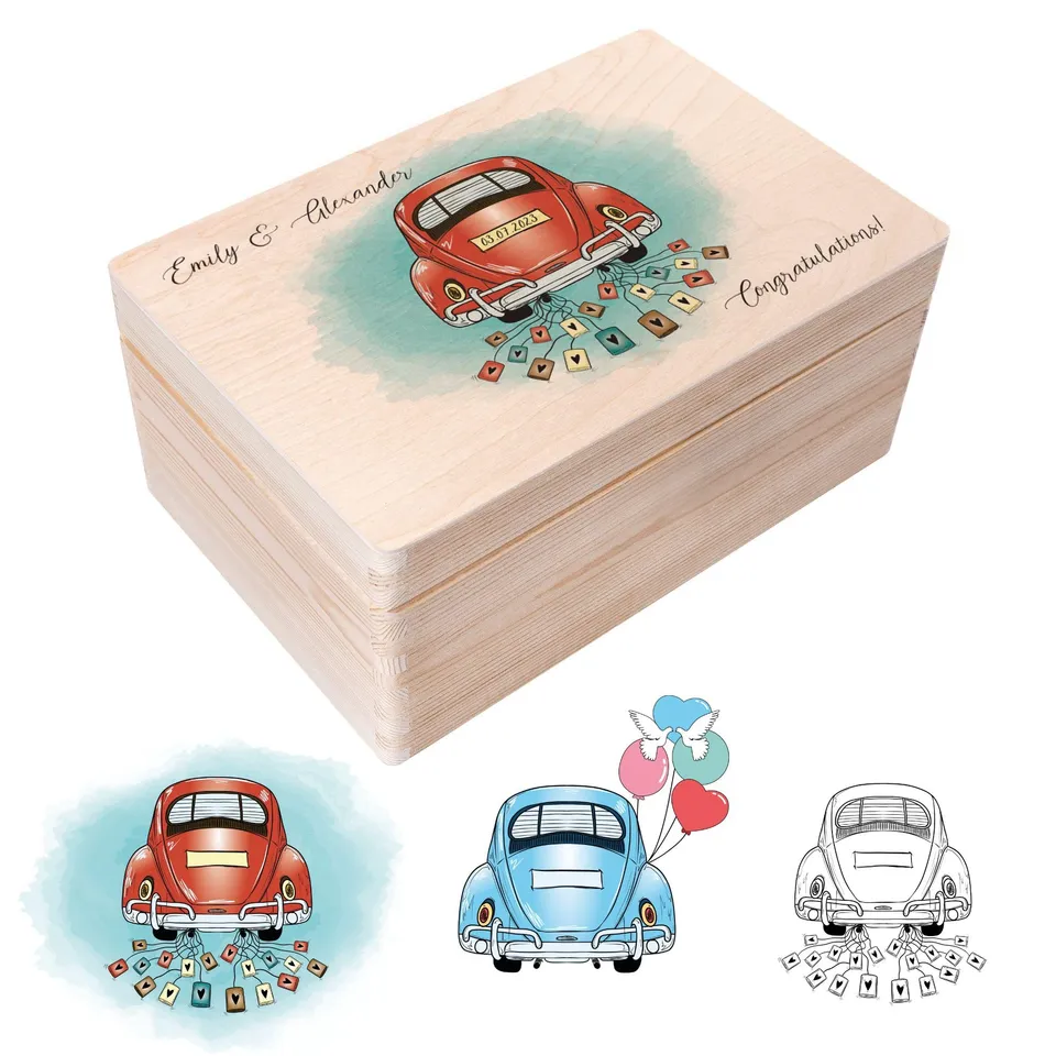 Creative Deco Boîte Souvenir Mariage Voiture 30x20x14 Bois