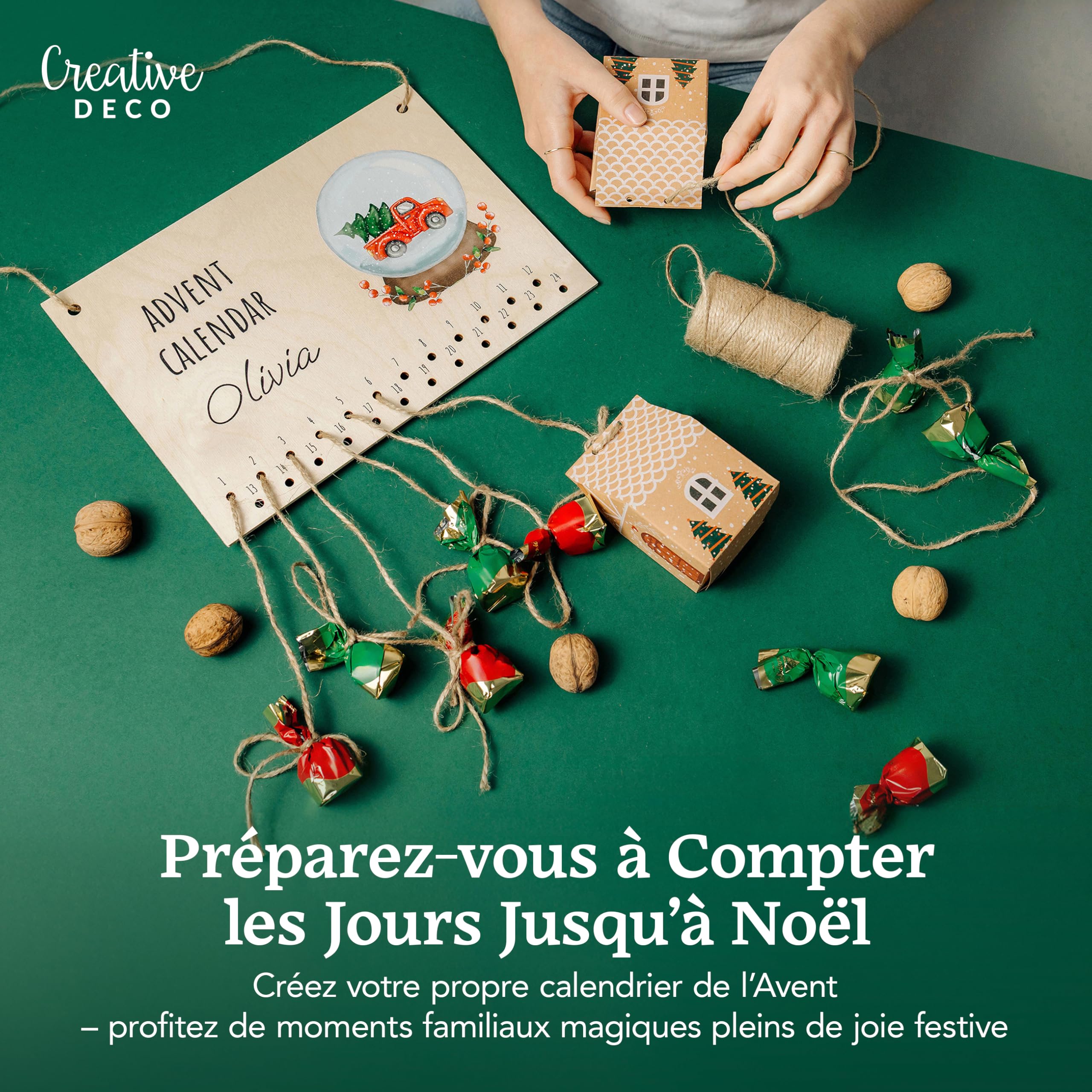 Creative Deco Sapin calendrier avent bois personnalisé A4