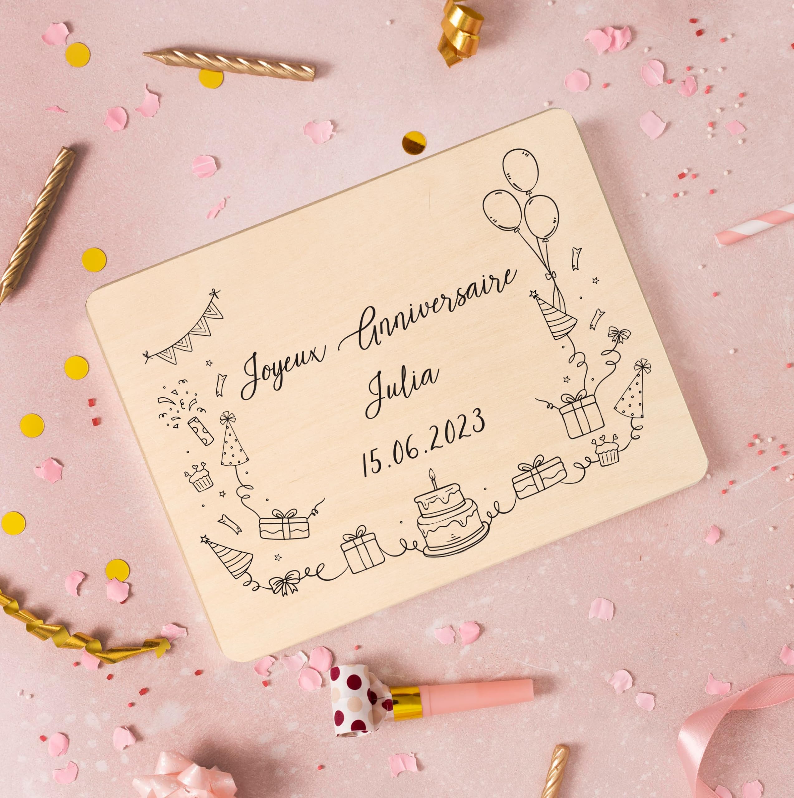 Creative Deco Boîte bois personnalisée anniversaire 19,5 cm