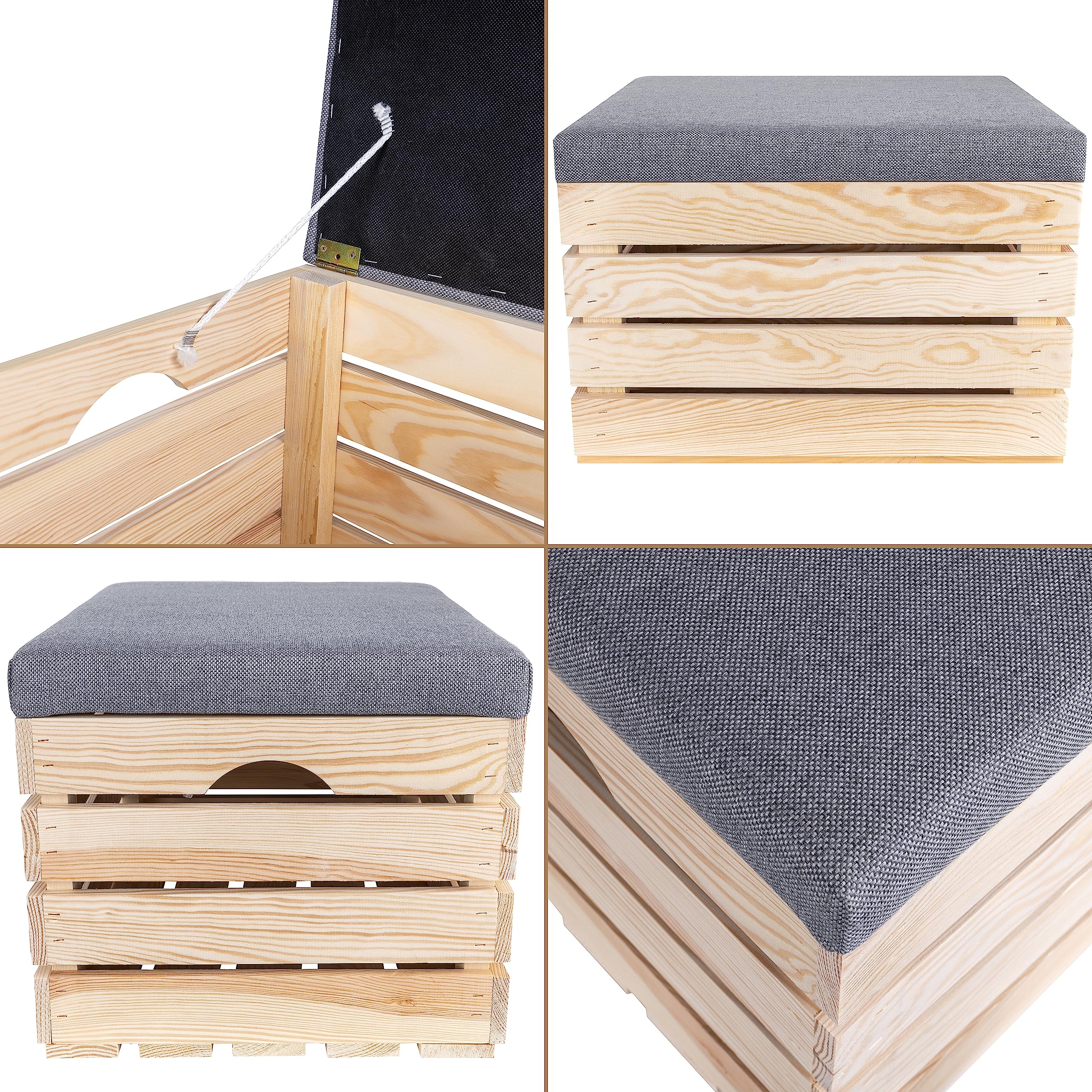 Creative Deco Coffre Rangement Bois 50x40x35 cm Beige
