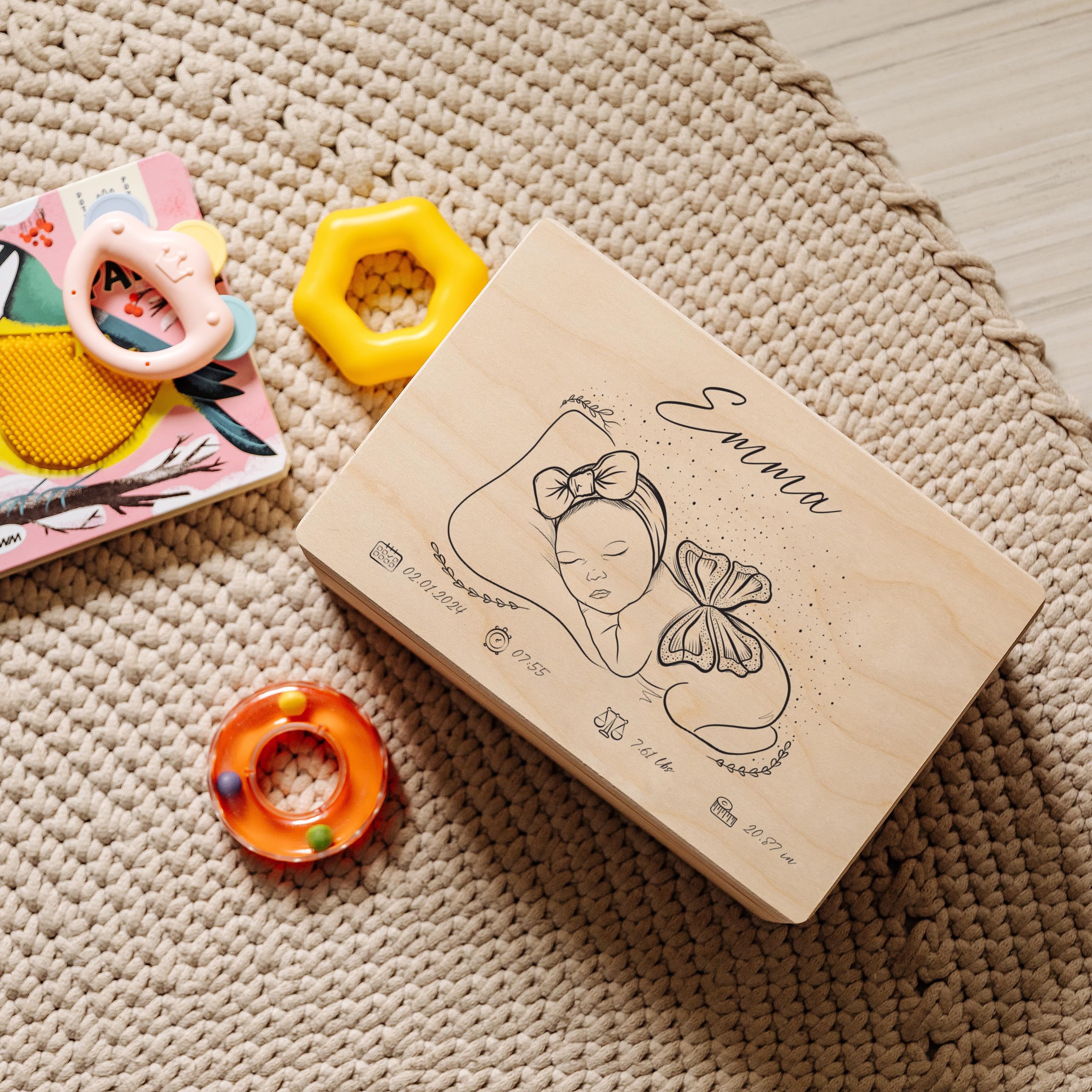 Creative Deco Boîte à Souvenirs Bébé Fille 30x20x14 cm bois