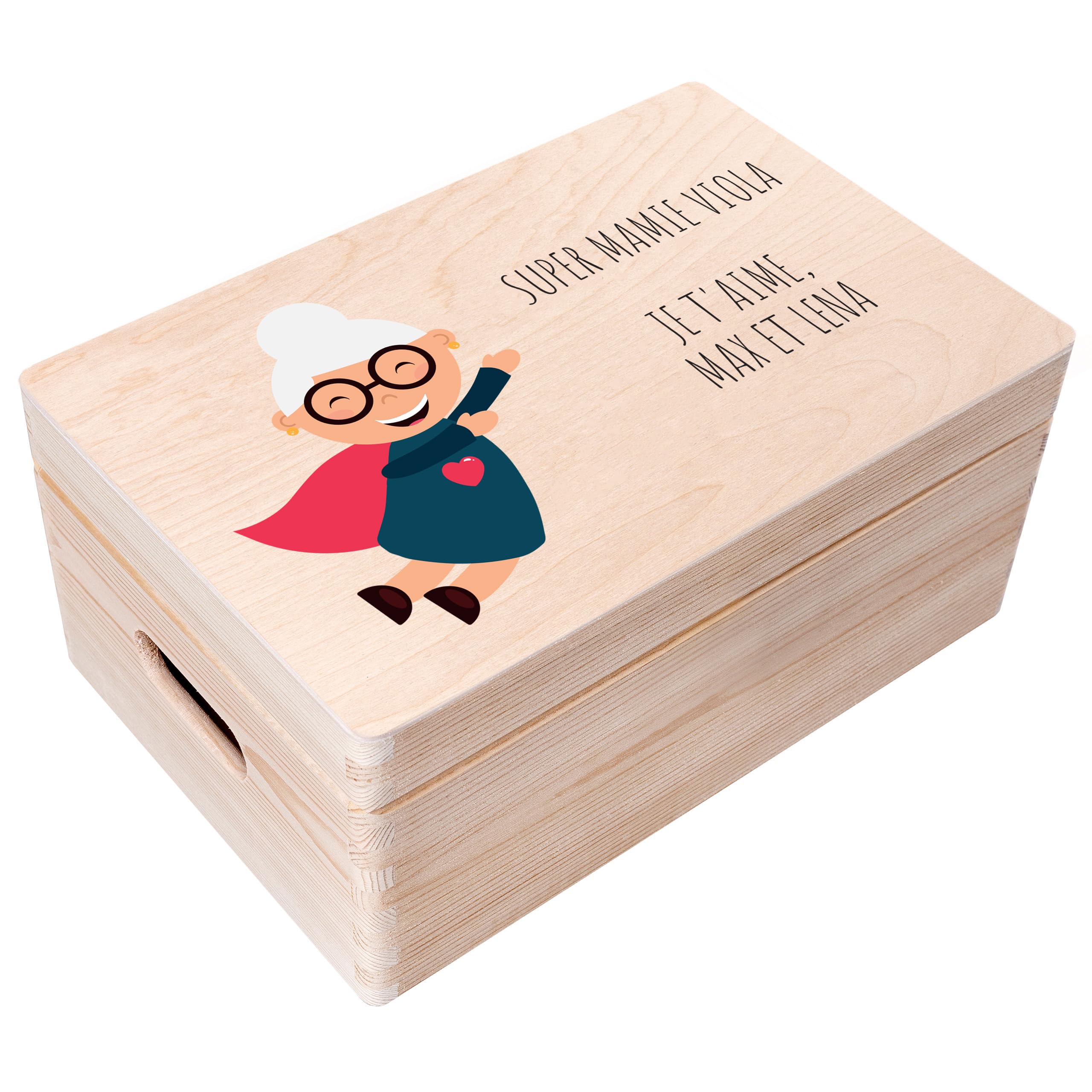 Creative Deco Boîte en Bois Grand-Mère 30x20x14 cm Personnalisée
