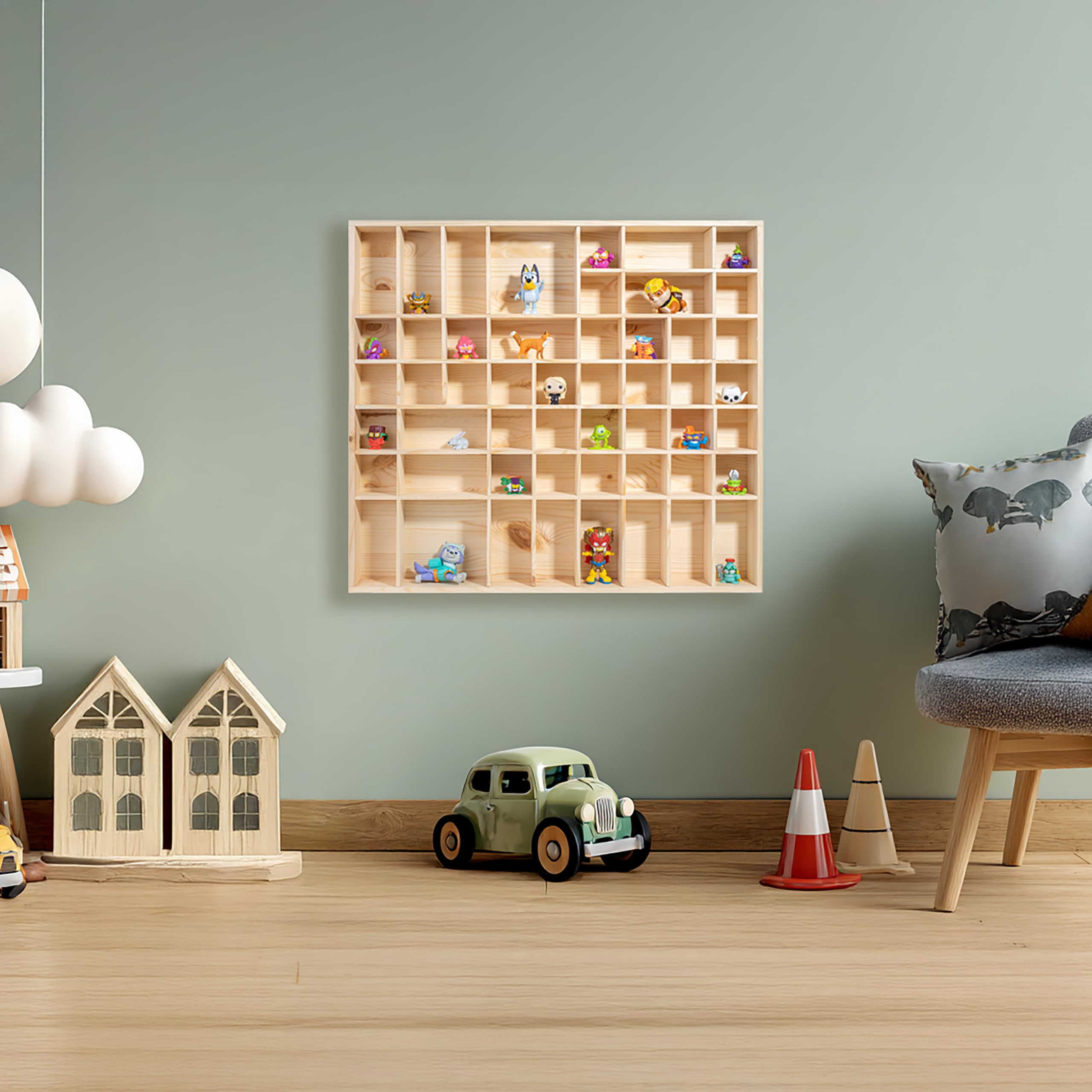 Creative Deco Vitrine murale bois 52 cm 51 cases beige