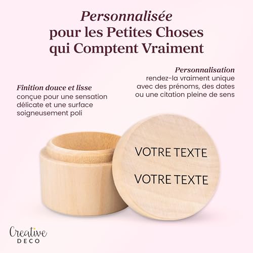 Creative Deco Boîte Bois Texte Personnalisé 5,5 cm