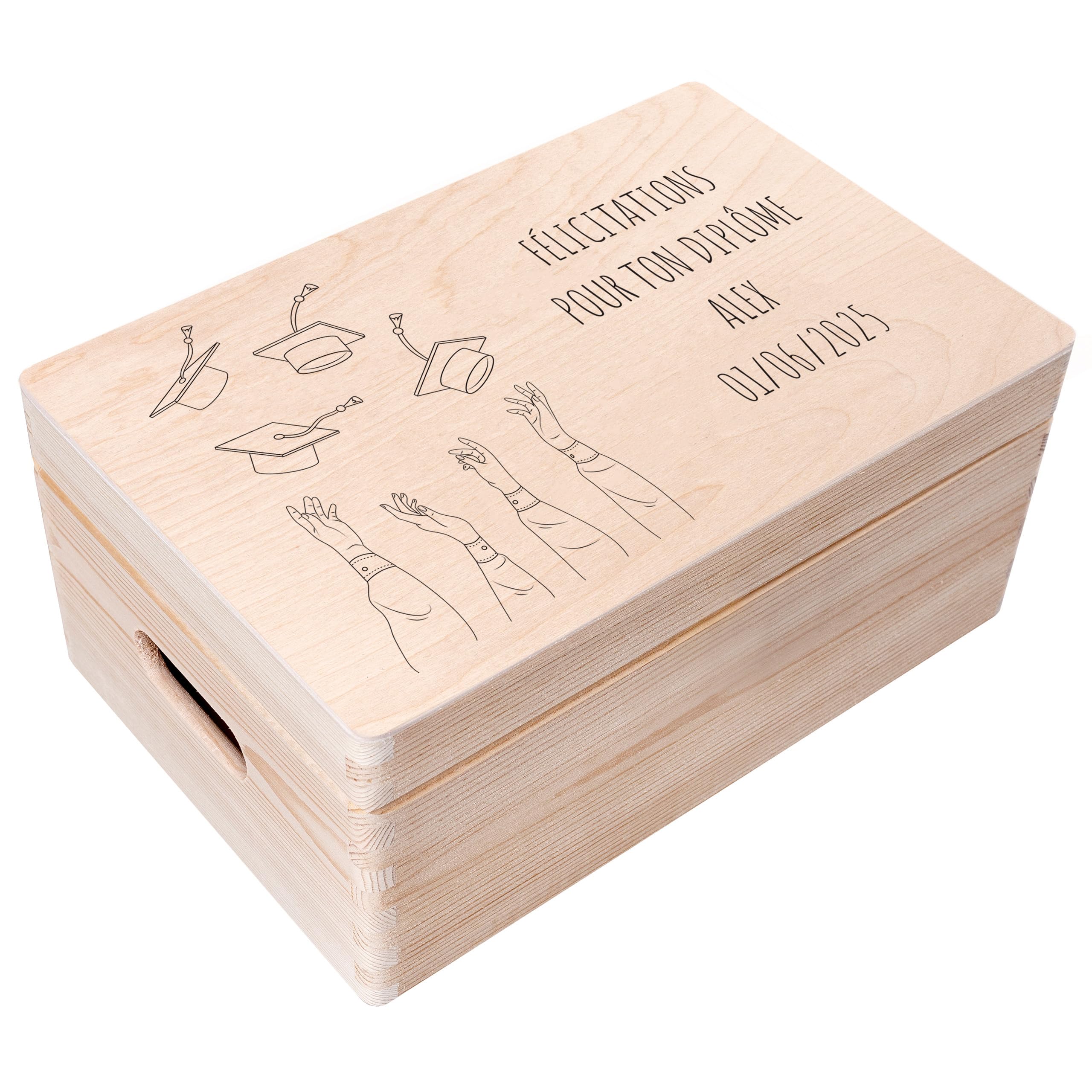 Creative Deco Boîte en Bois Diplôme 30x20x14 cm Toque Personnalisée