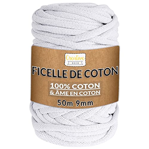 Creative Deco Corde Macramé Coton Blanche 9mm 50m