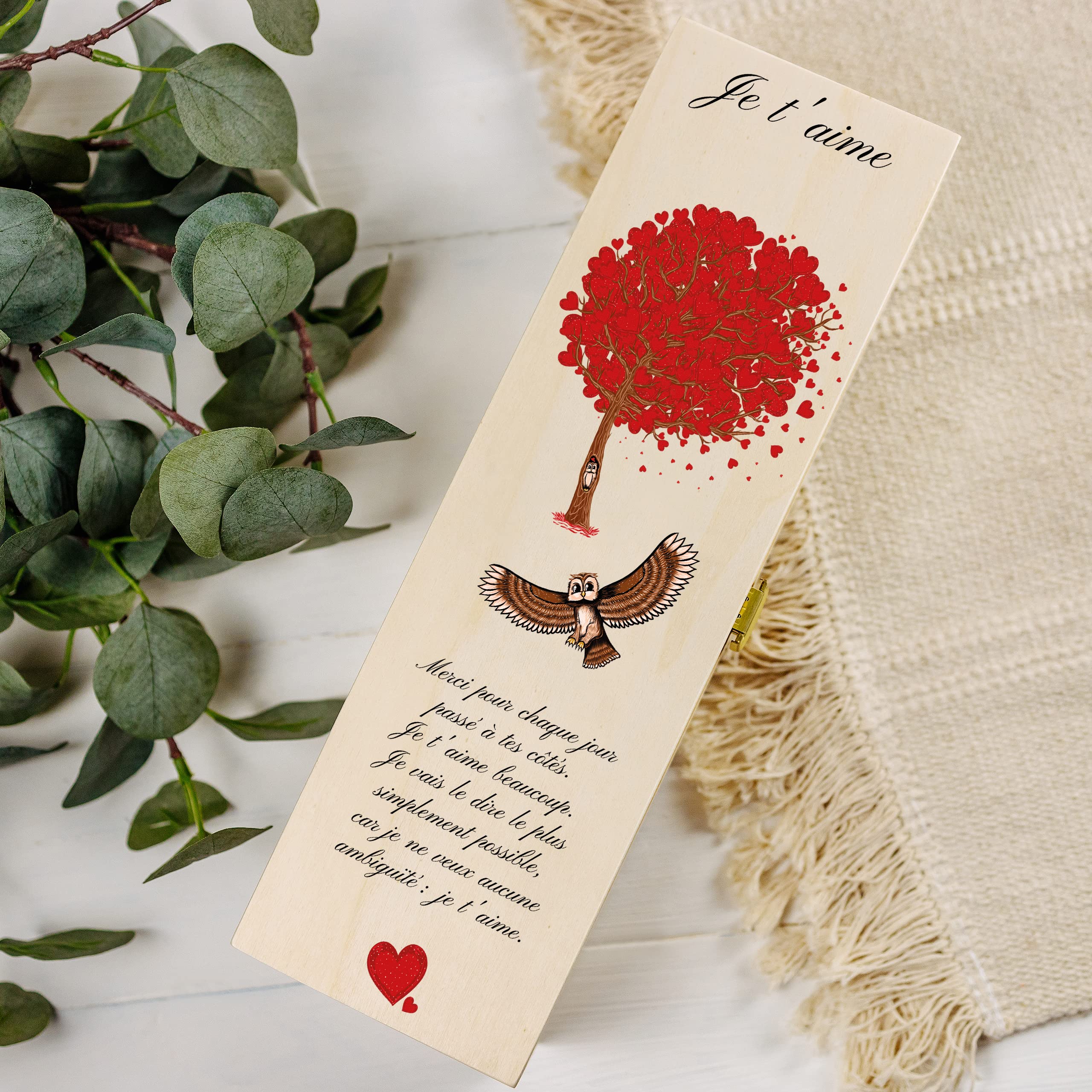 Creative Deco Boîte à Vin Bois Personnalisée Saint Valentin 1 Bouteille