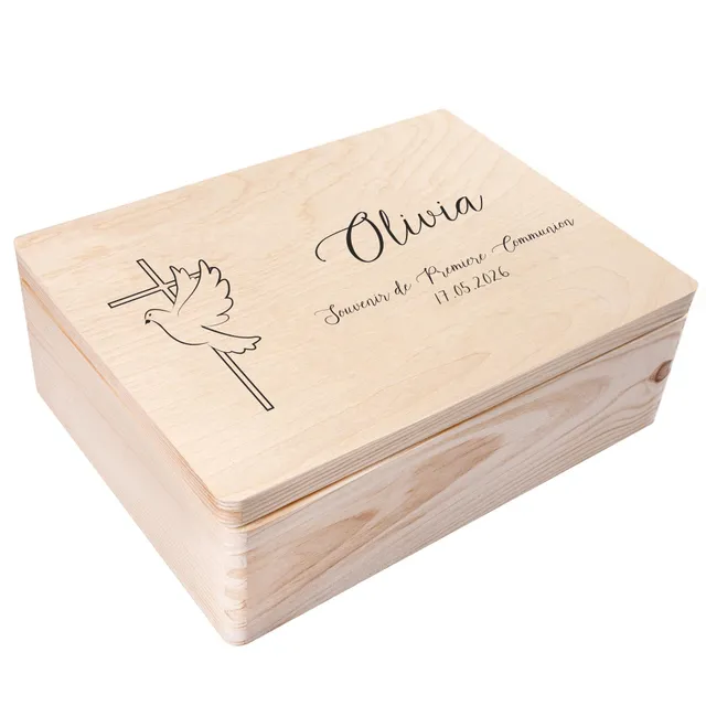 Creative Deco Croix Colombe boîte en bois communion 40x30x14 cm